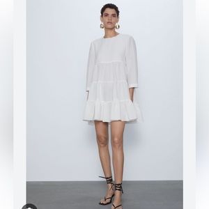Zara Textured Weave White Mini Dress